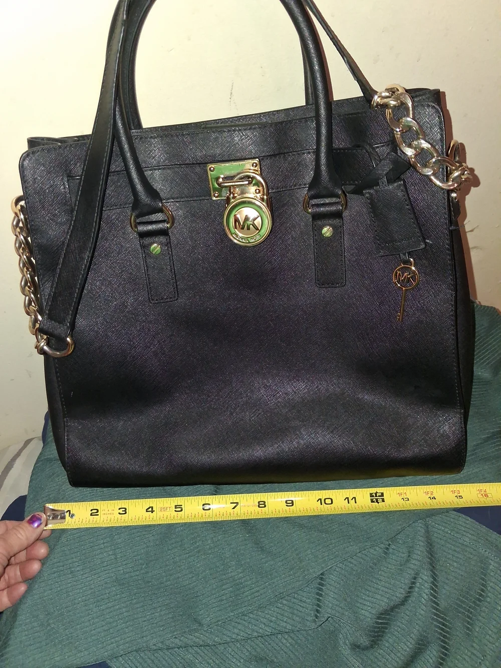 Michael Kors Black Leather Tote with Gold Accent Charm